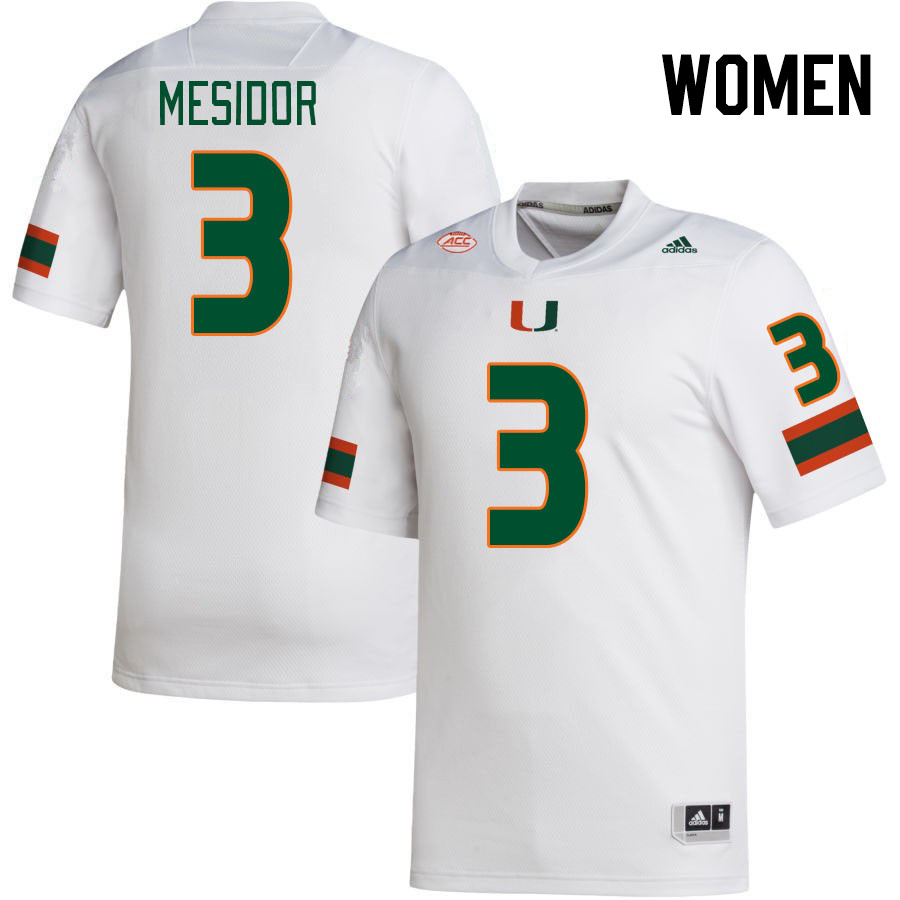 Women #3 Akheem Mesidor Miami Hurricanes College Football Jerseys Stitched-White - Click Image to Close